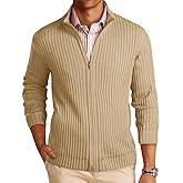 Runcati Mens Full Zip Cardigan Sweater Casual Mock Neck Ribbed Knitted Winter Chunky Sweaters