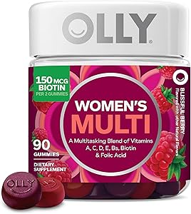 OLLY Women's Multivitamin Gummy, Vitamins A, D, C, E, Biotin, Folic Acid, Adult Chewable Vitamin, Berry Flavor, 45 Day Supply