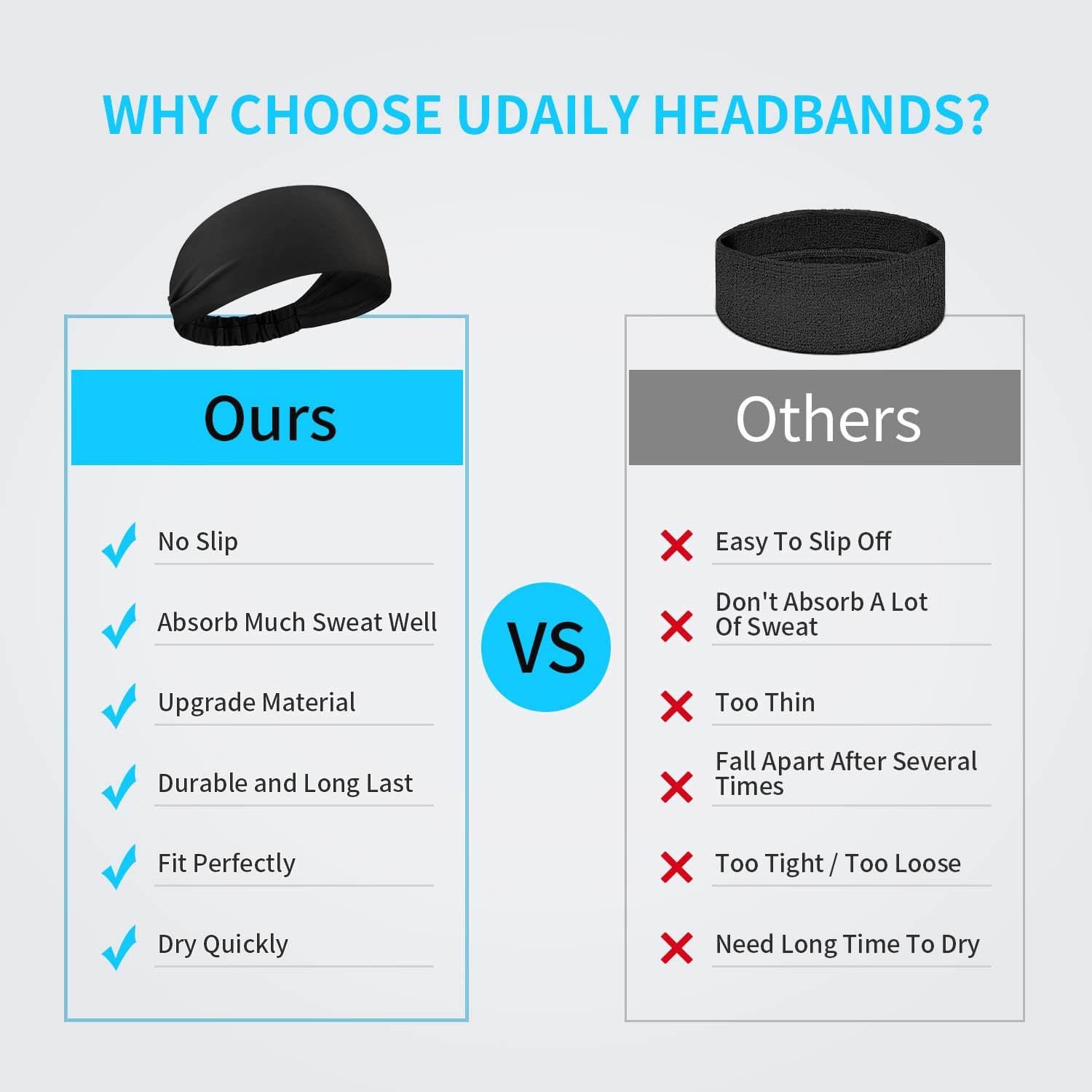 Udaily 4 Pack Mens Headband, Sports Headbands for Men and Women, Mens Sweatband for Workout, Running, Hiking, Yoga, Basketball, Cycling, Elastic Sweat Wicking, Non Slip, Helmet Friendly Hairband: Clothing