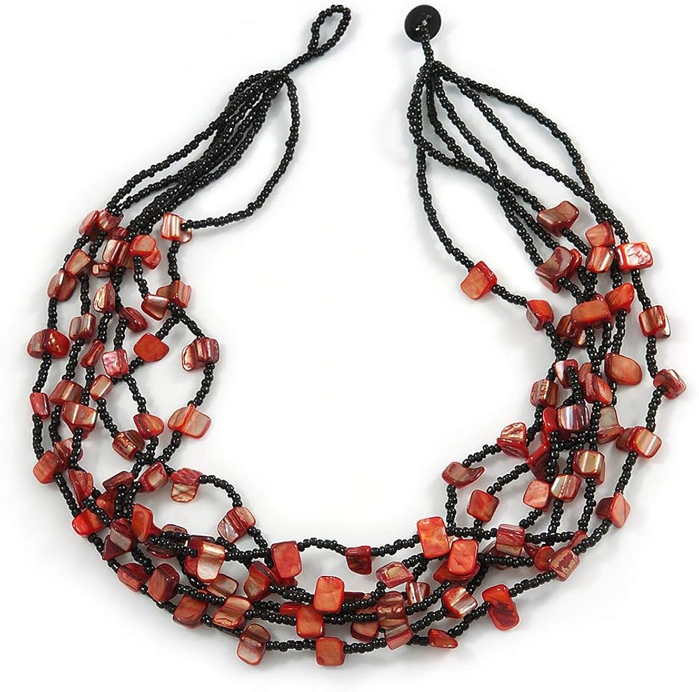 Amazon Com Avalaya Burnt Orange Shell And Black Glass Beads Multistrand Necklace 48cm Long Jewelry amazon com avalaya burnt orange shell