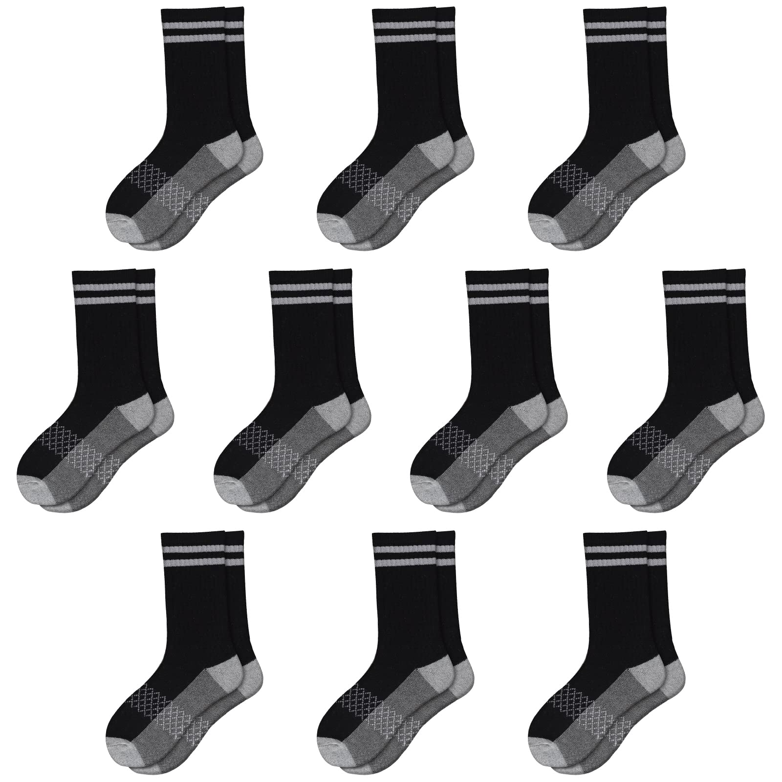Comfoex 10 Pairs Boys Crew Socks - 4-6, 6-8, 8-10 Years Old Athletic Calf Long Socks For Kids - Half Cushioned Cotton