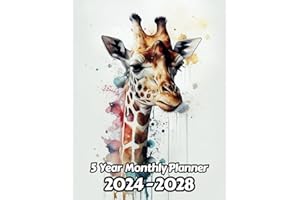 Watercolor Giraffe 5 Year Monthly Planner 2024-2028: Large 60 Month Calendar | Gift For People Who Love Safari Animals, Wildlife Animal Lovers | For ... Office, Work | 8.5 x 11 Inches | 121 Pages