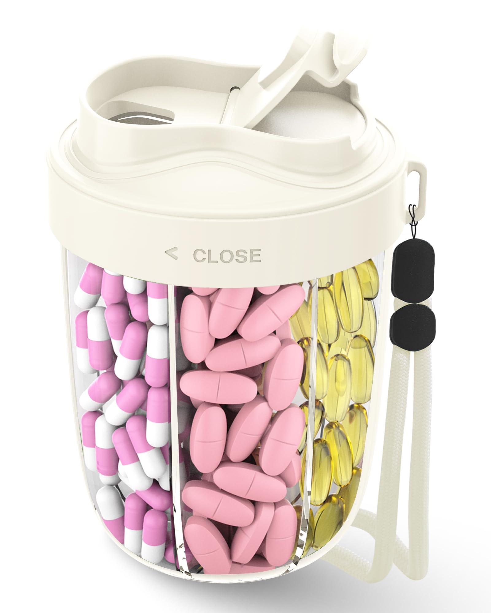 Photo 1 of Large Pill Organizer,Supplement Organizer for 7 Different Vitamins,Pill Dispenser with Anti-Mixing Design,Easy to Retrieve Meds,Includes 20 Pcs Labels,Travel Pill Organizer (Cream White)