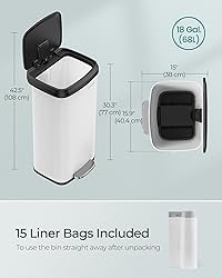 SONGMICS Kitchen Trash Can, 18-Gallon Stainless