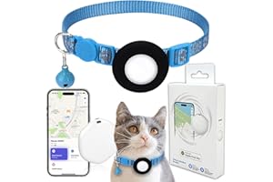 BINGOLAR GPS Tracker for Cats, Mini GPS Pet Tracker with Collar, IPX8 Waterproof Cat Tracker Collar,No Monthly Fee,Work with Apple Find My(iOS Only),Smart Tracker for Pets(Blue)