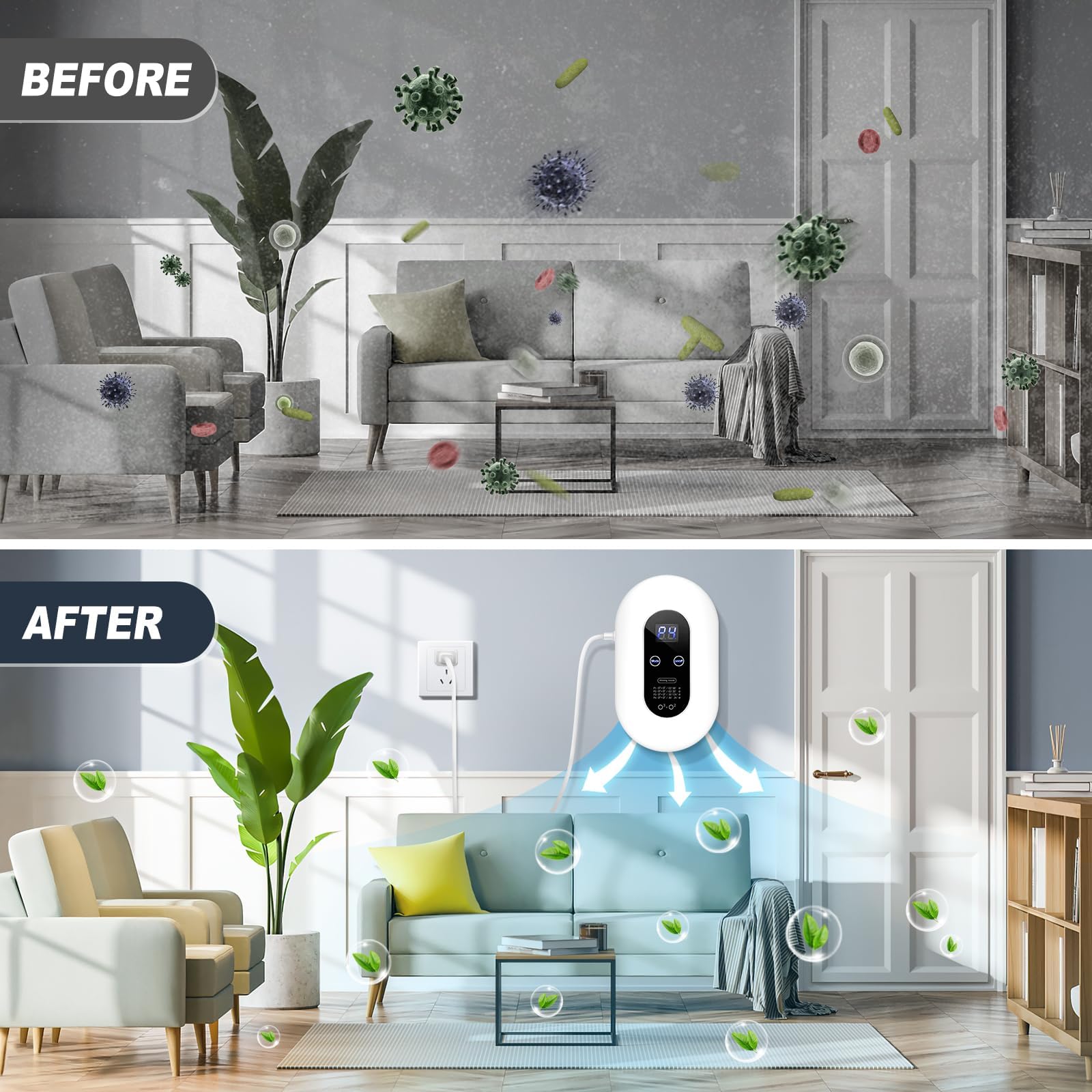 Ozone Odor Eliminator for Strong Odor 99% Cat Litter Deodorizer Dog Poof Odor Removal Air Ionizers Home Plug-in Air Purifier for Bedroom, Toilet, Kitchen, Pets, Smoke, Shoe, Formaldehyde Air Freshener