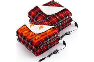HunnmingRe 2 Pack Heated Car Blanket,12 Volt 3 Heating Levels 60" X 43" Electric Blanket Adjustable Temperature Portable Heated Throw for Car Truck SUV RV Camping Winter Cold Weather(Plaid)
