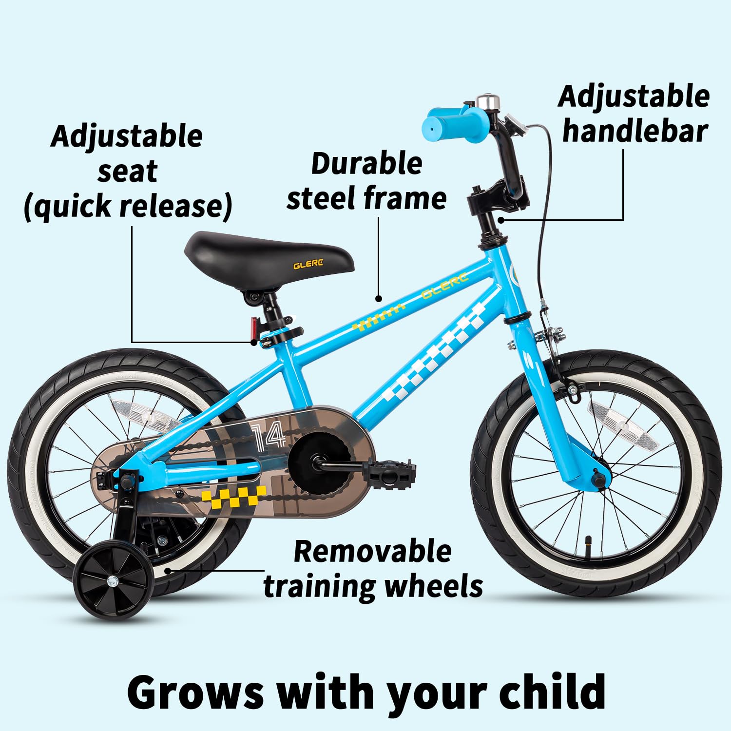 Glerc NuNu 12 14 16 Inch Kids Bike BMX Style for 2-8 Years Old Boys Girls, Toddler Bicycles with Training Wheels & Coaster Brake, Multiple Colors