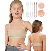 iMuchic Clear Straps Dance Bra for Girls, 8-16 Years Training Ballet Gymnastics Sports Seamless Bralette with Silicone Covers