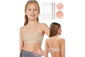 iMuchic Clear Straps Dance Bra for Girls, 8-16 Years Training Ballet Gymnastics Sports Seamless Bralette with Silicone Covers