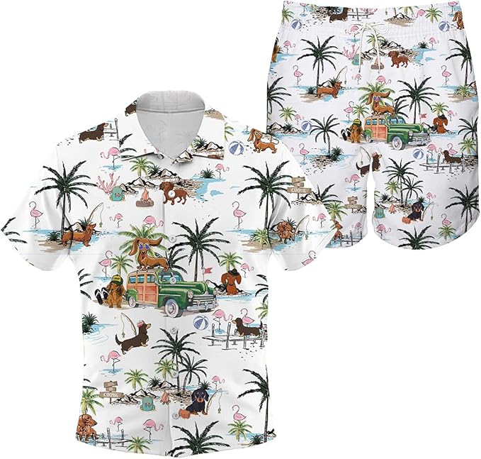 dachshund print hawaiian shirt