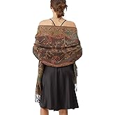 Paisley Pashmina Rave Shawl Scarf-Women's Reversible Ethnic Jacquard Pashmina Wraps for Travel