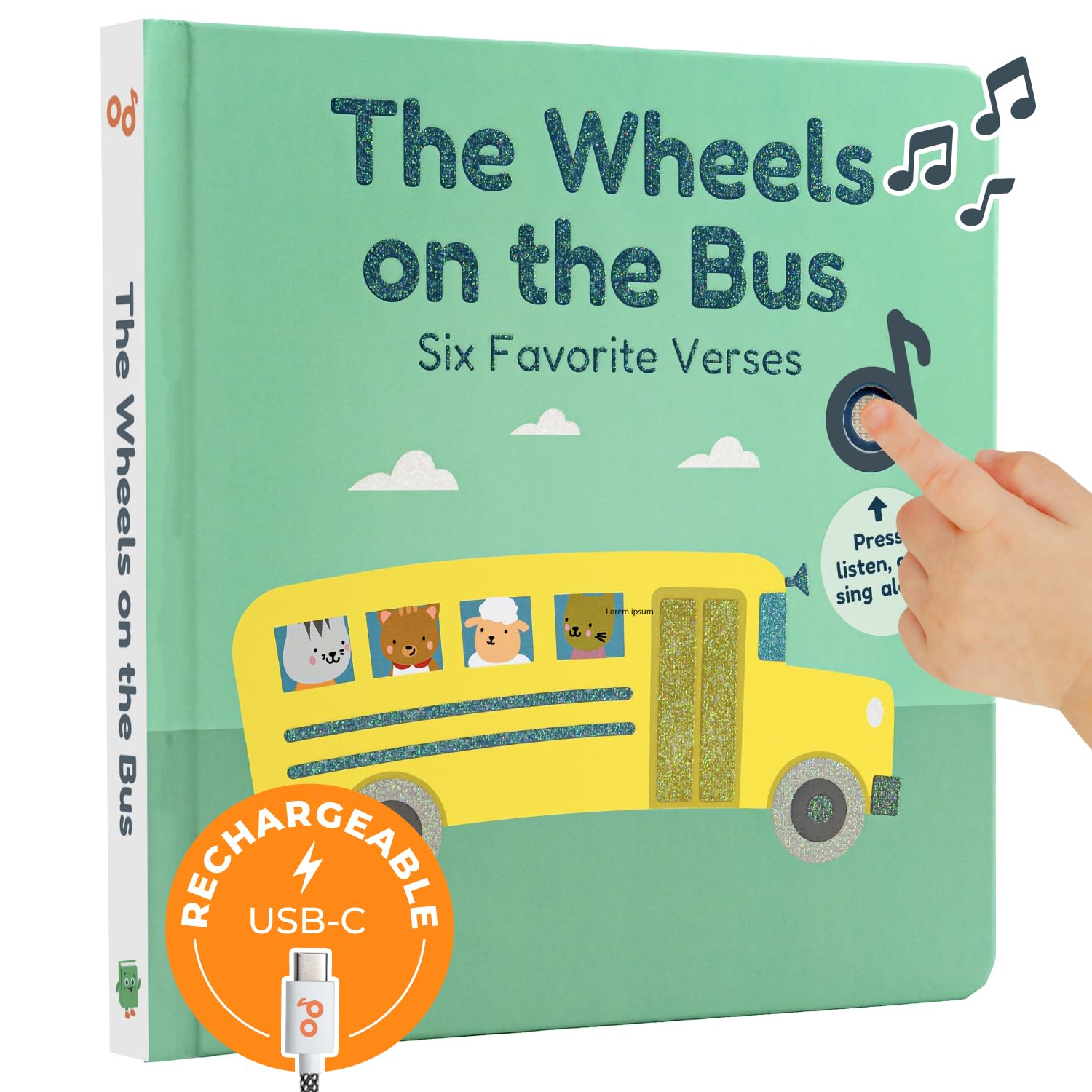 Photo 1 of Calis Books The Wheels on The Bus Book | New Rechargeable Musical Book, No More Batteries | Books for 1 Year Old | Wheels on The Bus Toy | Musical Book for Toddlers 1-3 | Musical Toy for Toddlers