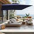 PHI VILLA 9' X 12' Cantilever Patio Umbrella, Outdoor Large Rectangular Umbrellas with 360°Rotation, Heavy Duty Hydraulic Double Umbrella Windproof for Outside, Navy Blue