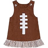 Toddler Baby Girl Football Outfit Corduroy Embroidery Dress Sleeveless Plaid Hem Tank Dresses Fall Winter Clothes
