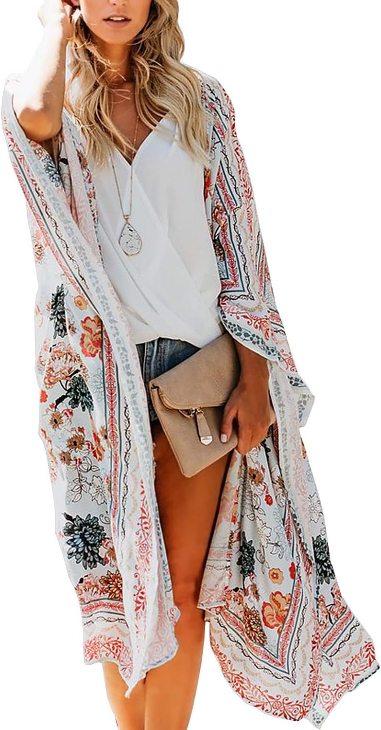 Women’s Chiffon Long Kimono Sheer Loose Cardigan Lightweight Breathable Cover ups