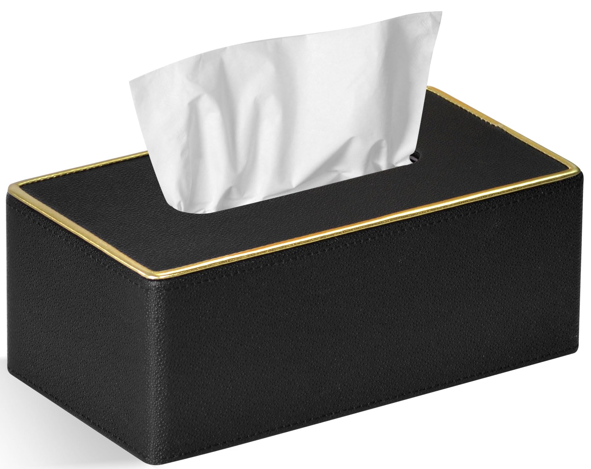 Tissue Box Cover Rectangular PU Leather Facial Tissue Dispenser Box Holder for Dresser Bathroom Decor (Black Pearl)