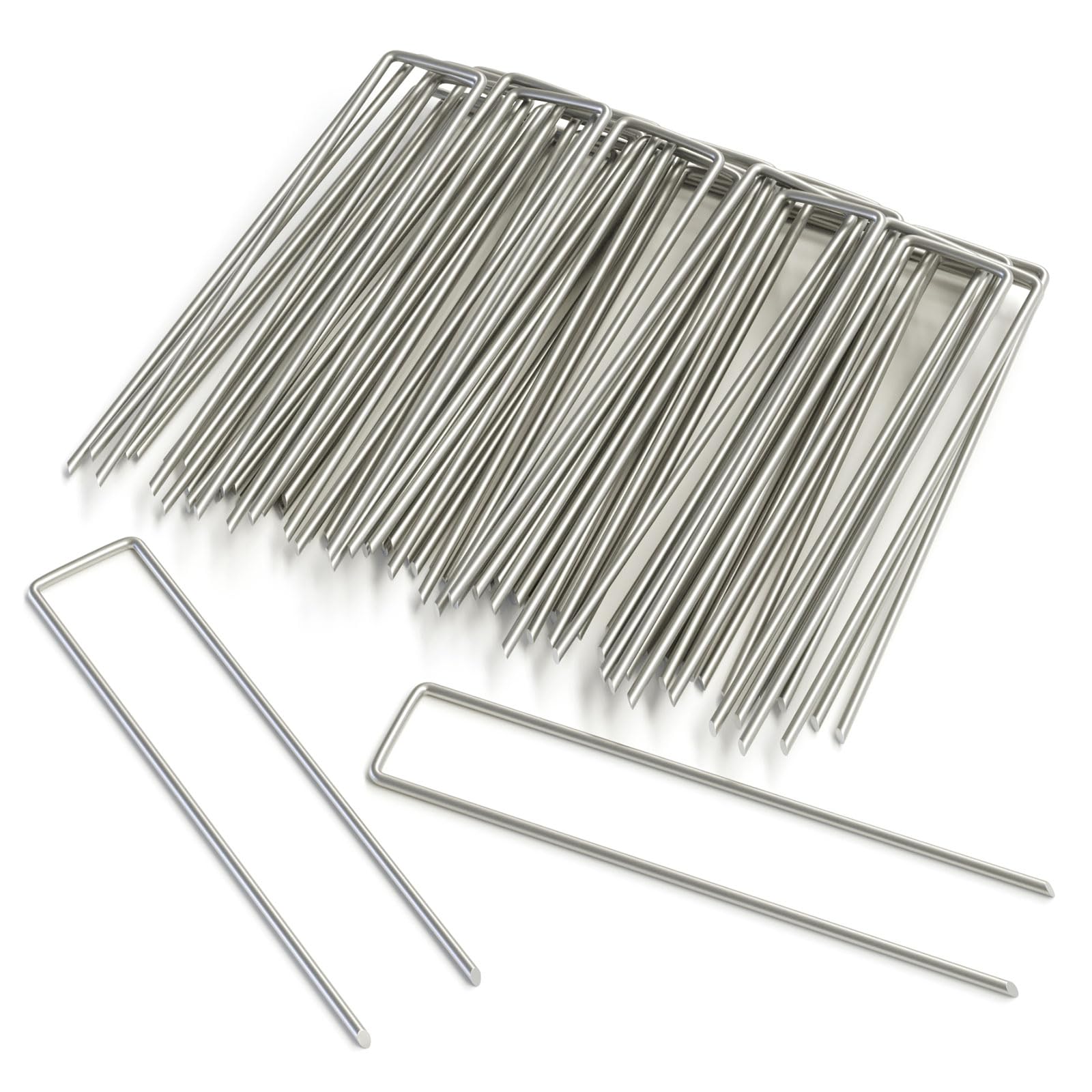 QianRuiDa Pack of 50 Garden Stakes 15cm Metal pegs, Corrosion Rresistant, Ideal for Fixing Fabric, Mulch Mat, Net, Hose and Installing Fences, Silver