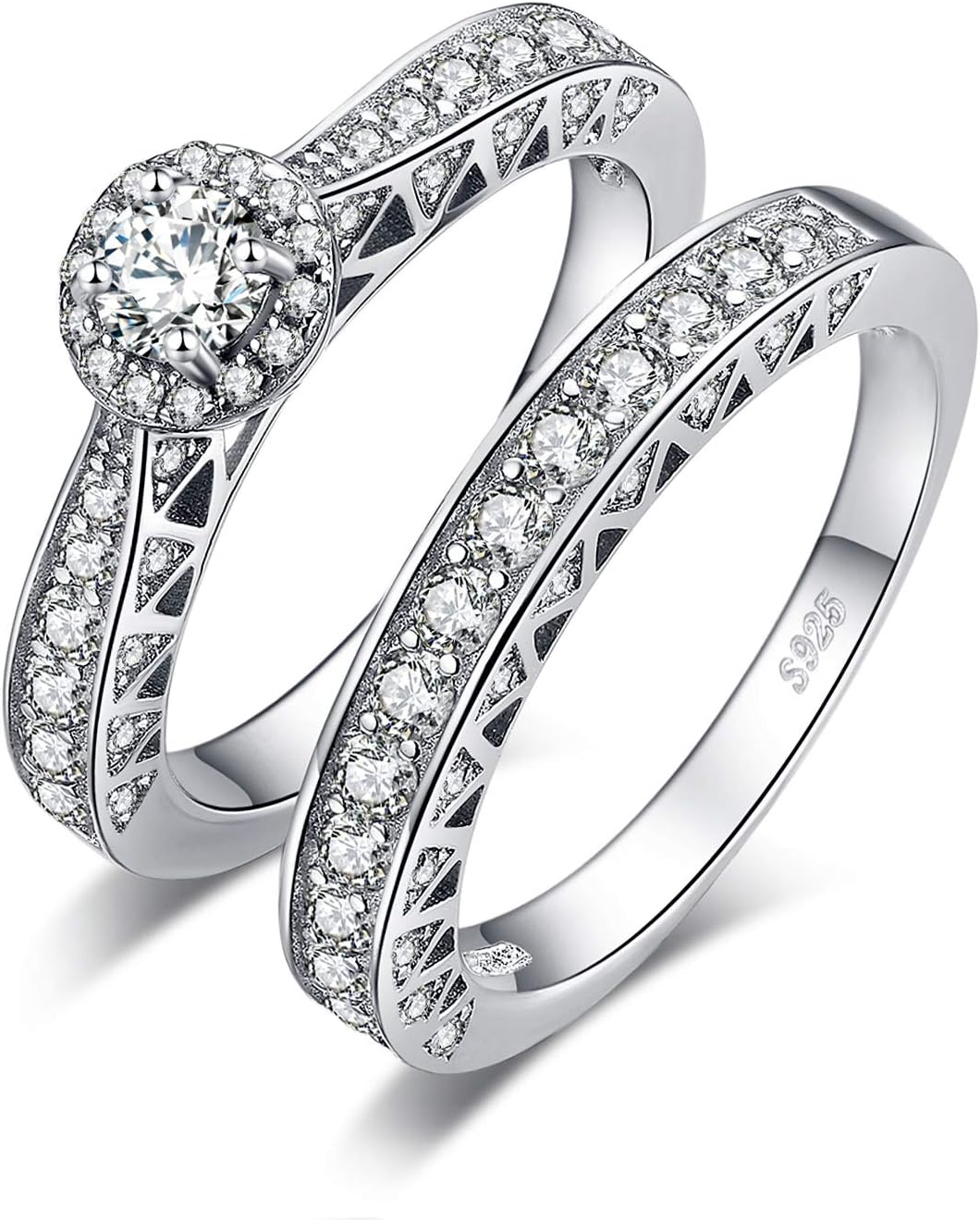 JewelryPalace 0.3ct 1ct 2ct Cubic Zirconia CZ Halo Engagement Rings For Women Anniversary Promise Wedding Band Bridal Sets 925 Sterling Silver Ring Size 4-12