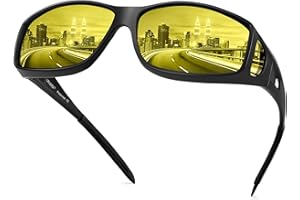 URUMQI Night Vision Driving Glasses Fit Over Eyeglasses for Men Women, Anti Glare Polarized Nighttime Glasses Yellow Lens