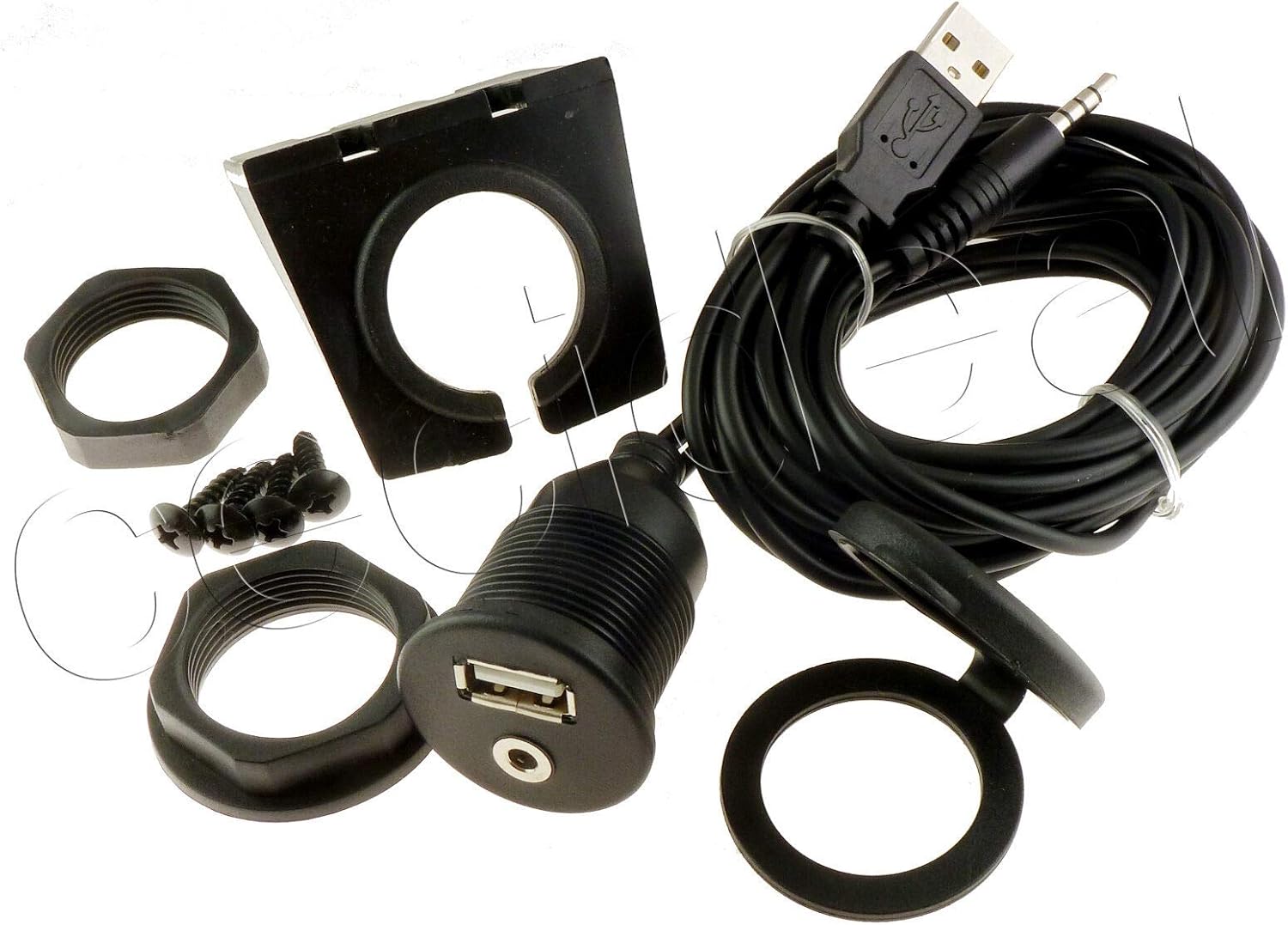 FLUSH MOUNT USB AUX 3.5MM 1/8" HEADPHONE JACK DASH MOUNTING DASHBOARD