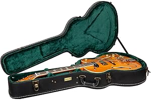 Crossrock Electric Guitar Case fits 16" Lower Bout Hollow-body Archtop Guitars-Vintage Hardware, Sponge Lining, Metal Feet, Storage Space-Black (CRW520JA16BK)