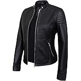 UrbanFocal Real Leather Jacket Women - Cafe Racer Style Motorcycle Leather Jackets For Womens