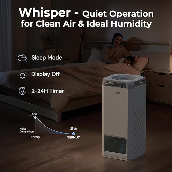 AFLOIA HUMIDIFIER FOR BEDROOM LARGE ROOM – MIST FREE EVAPORATIVE 2 IN 1 HUMIDIFIER AND AIR PURIFIER IN ONE COMBO FOR HOME WITH TOP FILL 5L TANK/HUMIDITY&AIR QUALITY SENSOR/2-24H TIMER
