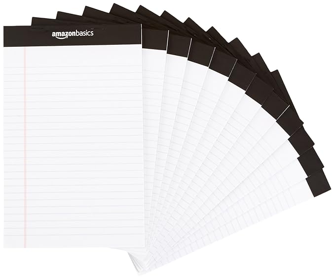 AmazonBasics Narrow Ruled 5 x 8Inch Writing Pad White (50 sheets per pad, 12 pack) Amazon.in