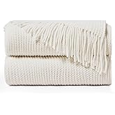 inhand Throw Blanket for Couch Bed,Chunky Chenille Woven Soft Blankets with Tassels,Cozy Boho Farmhouse Spring Summer Fall Decor,Warm Knitted Gifts for Women,50"x60",Medium Thick-Off White