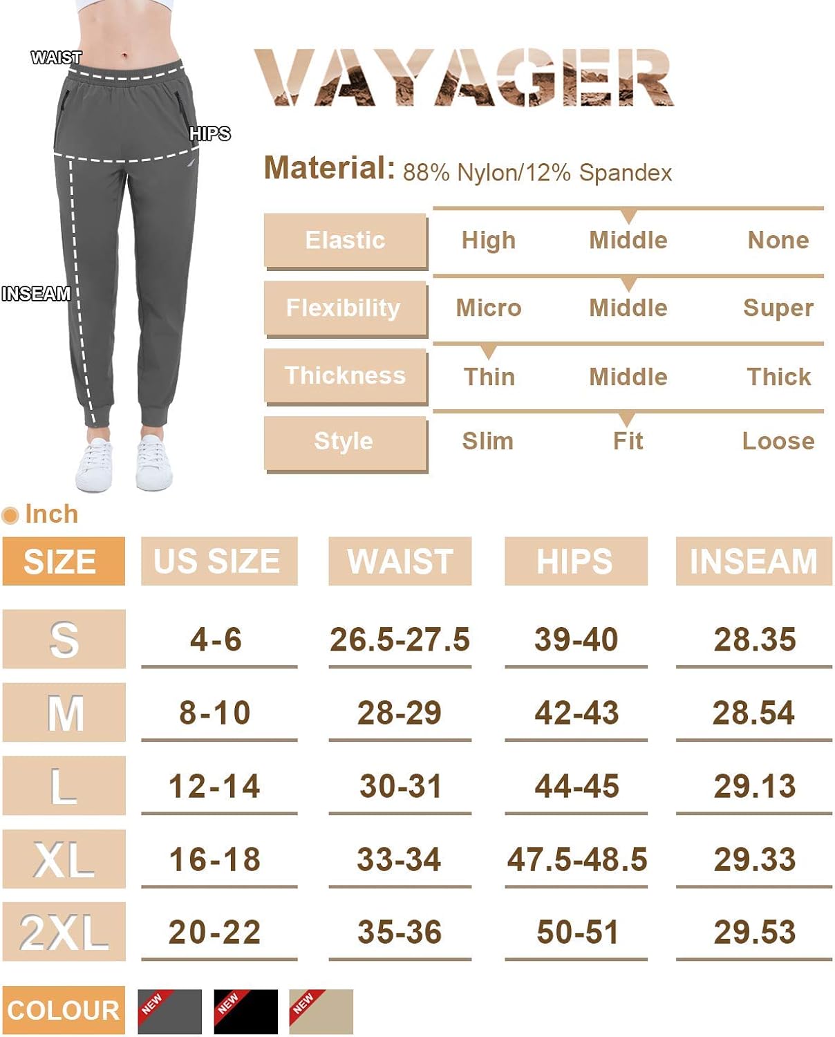 VAYAGER Women's Hiking Athletic Joggers Pants Running Sweat Pants Quick Dry Zipper Pockets Lightweight UPF 50+: Clothing