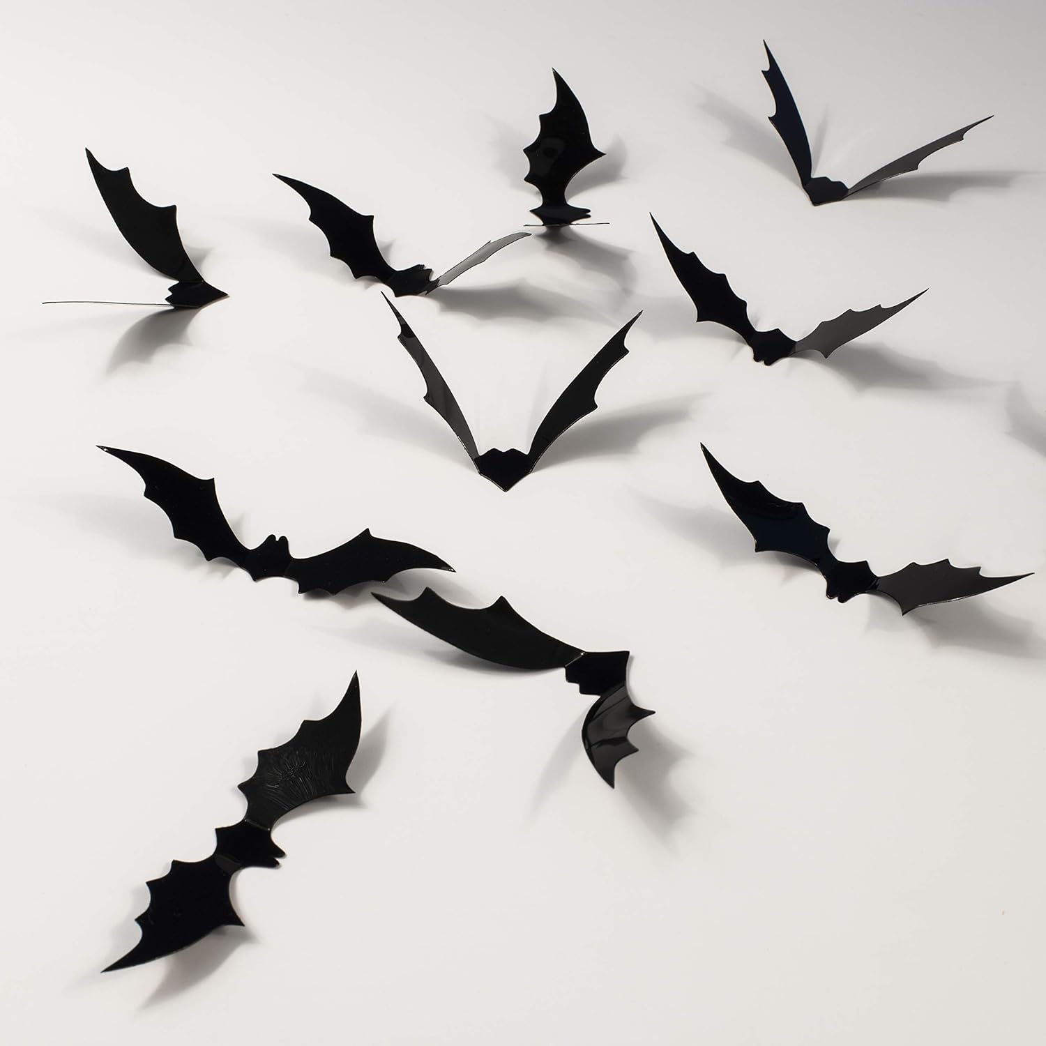 Whaline 72 Pack Halloween 3D Bats Stickers Plastic Wall Bat Decals for Home Window Decor Party Supplies (Black) - - 