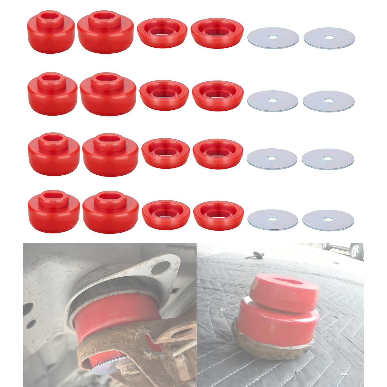 Photo 1 of ***PARTIAL SET - PRICE ADJUSTED***
Nuaquie 7-141 Polyurethane Body & Cab Mount Bushing Kit for 1999-2014 Chevy Silverado 1500/2500 & GMC Sierra 1500/2500 2WD/4WD - Includes Washers (24PCS, Red)