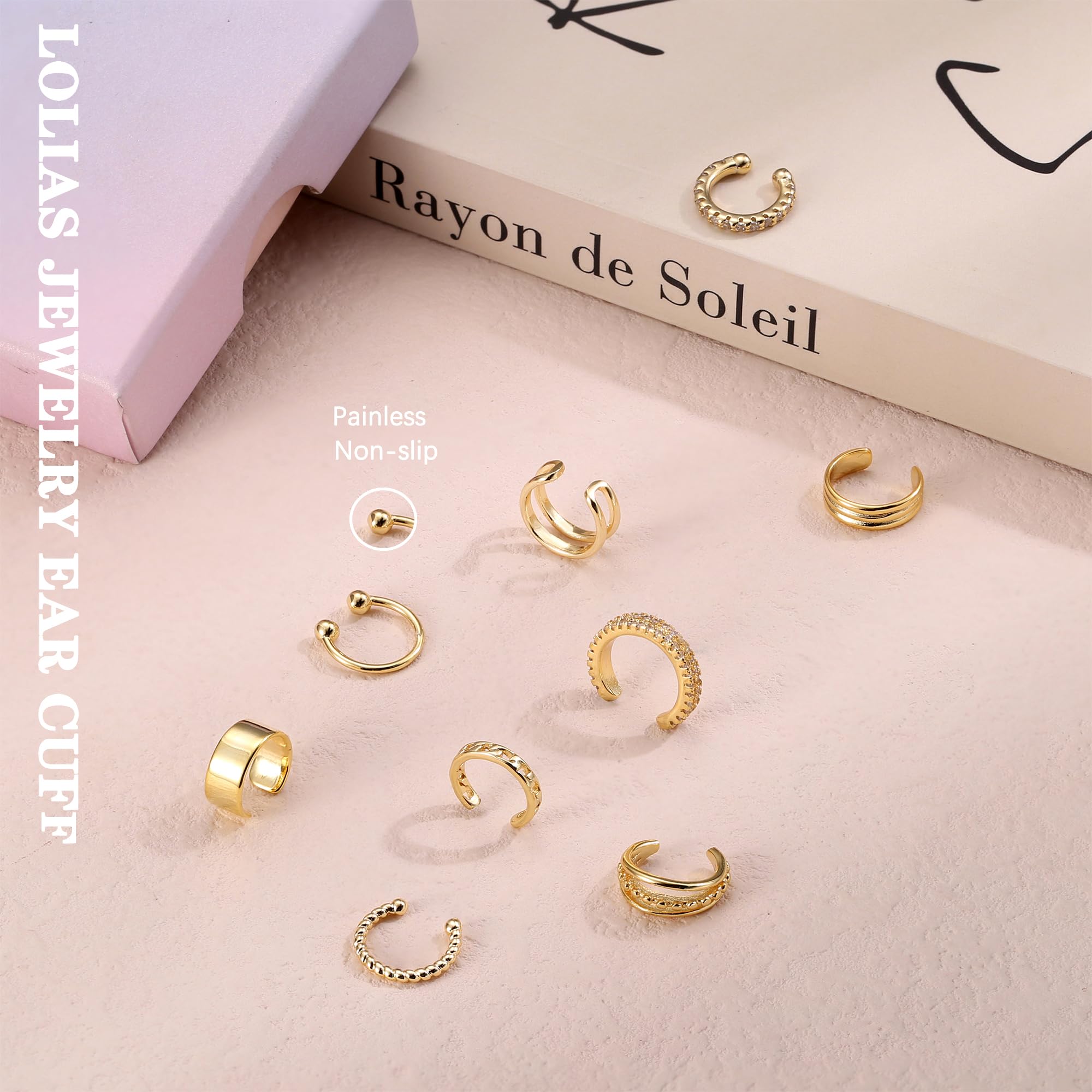LOLIAS 𝐄𝐚𝐫 𝐂𝐮𝐟𝐟 𝐄𝐚𝐫𝐫𝐢𝐧𝐠𝐬 for Women Non Piercing Gold Plated Ear Cuffs 𝟏𝟒𝐊 𝐆𝐨𝐥𝐝 𝐏𝐥𝐚𝐭𝐞𝐝 Ear Cuff for Non Pierced Ears Clip on Cartilage Earring 𝐅𝐚𝐤𝐞 𝐄𝐚𝐫𝐫𝐢𝐧𝐠𝐬 Lightweight