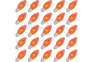 COUAH 25 Pack Orange Replacement Bulbs C7 Halloween Glass Replacement Bulbs for Outdoor String Light, Patio Lights, C7/E12 Candelabra Base 5 Watt Great for Night Lights and Halloween Bulbs