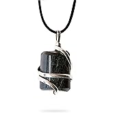 Raw Black Tourmaline Crystal Healing Pendant Necklace –Protection Negative Energy Cleanser Natural Stress Aid Soothe Mind Emotions - Authentic Wrapped Tumble Stone Chakra Healing Charm