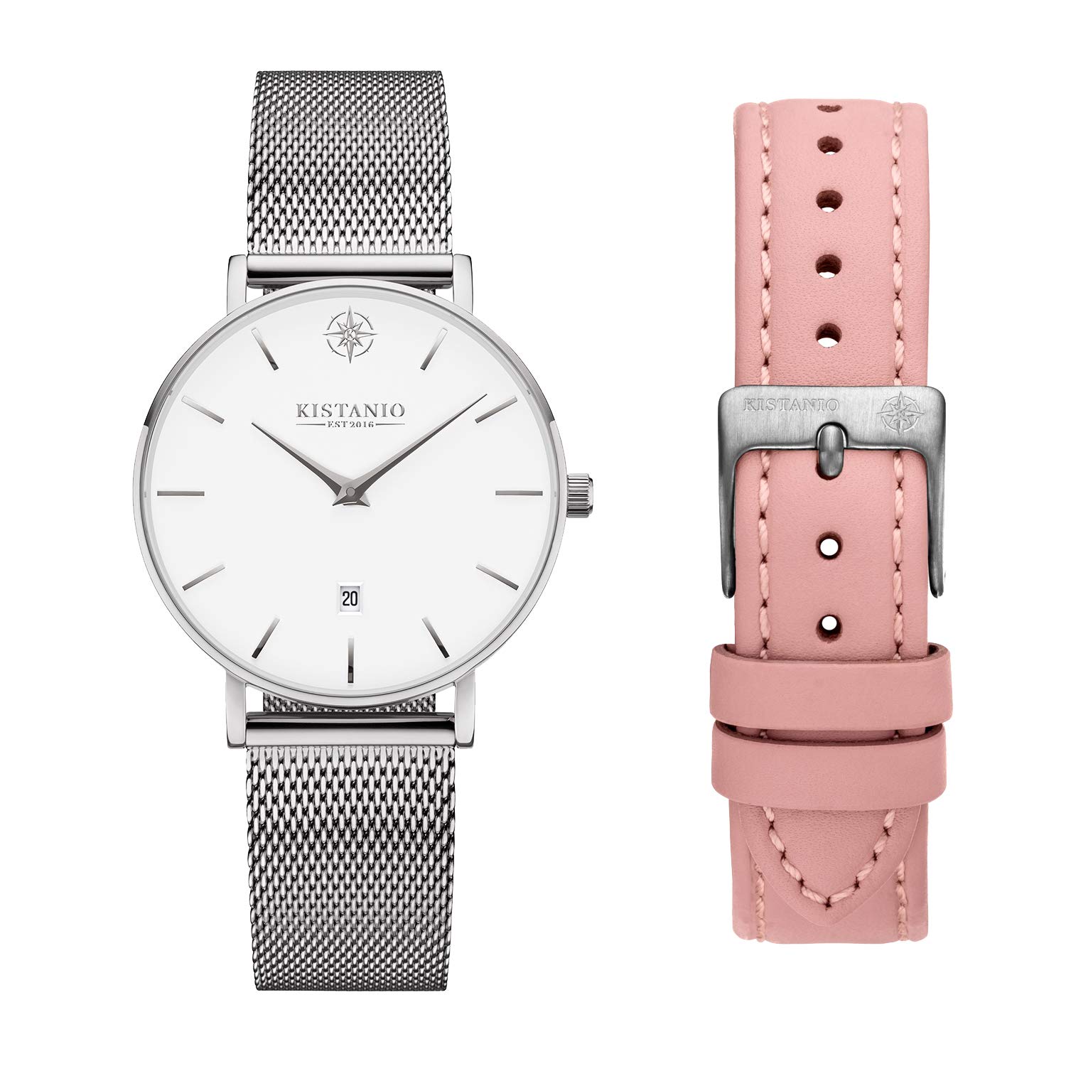 Kistanio Petit SI-WH-M-L-ZRO Women's Watch with Sapphire Glass and Milanese Strap + Extra Leather Strap