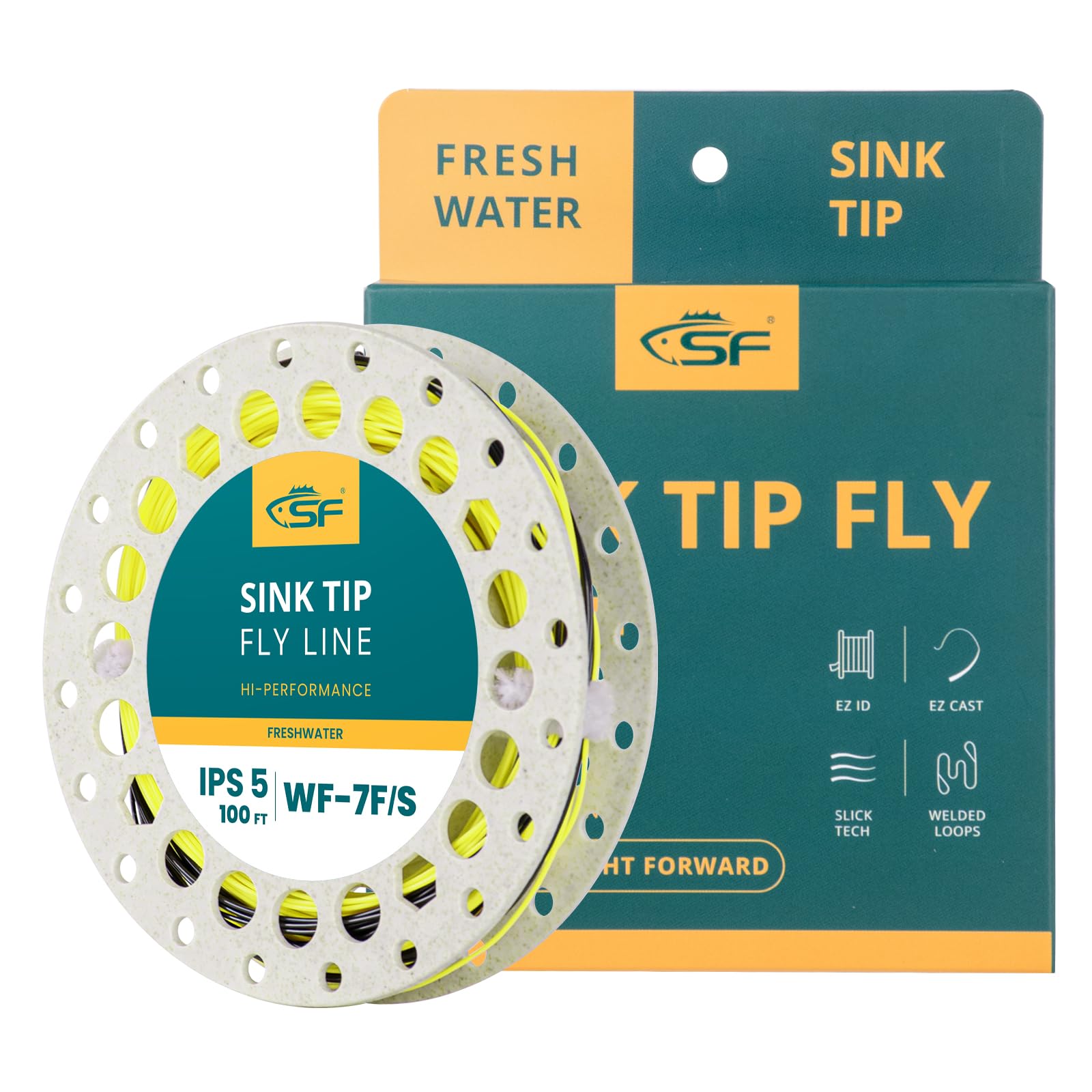 SF Hi-Viz Fly Fishing Sinking Tip Line Weight Forward Taper Floating Fly Line Sinking Line for Freshwater 100FT IPS5 WF7F/S Fluorescent Yellow&Black — image 1