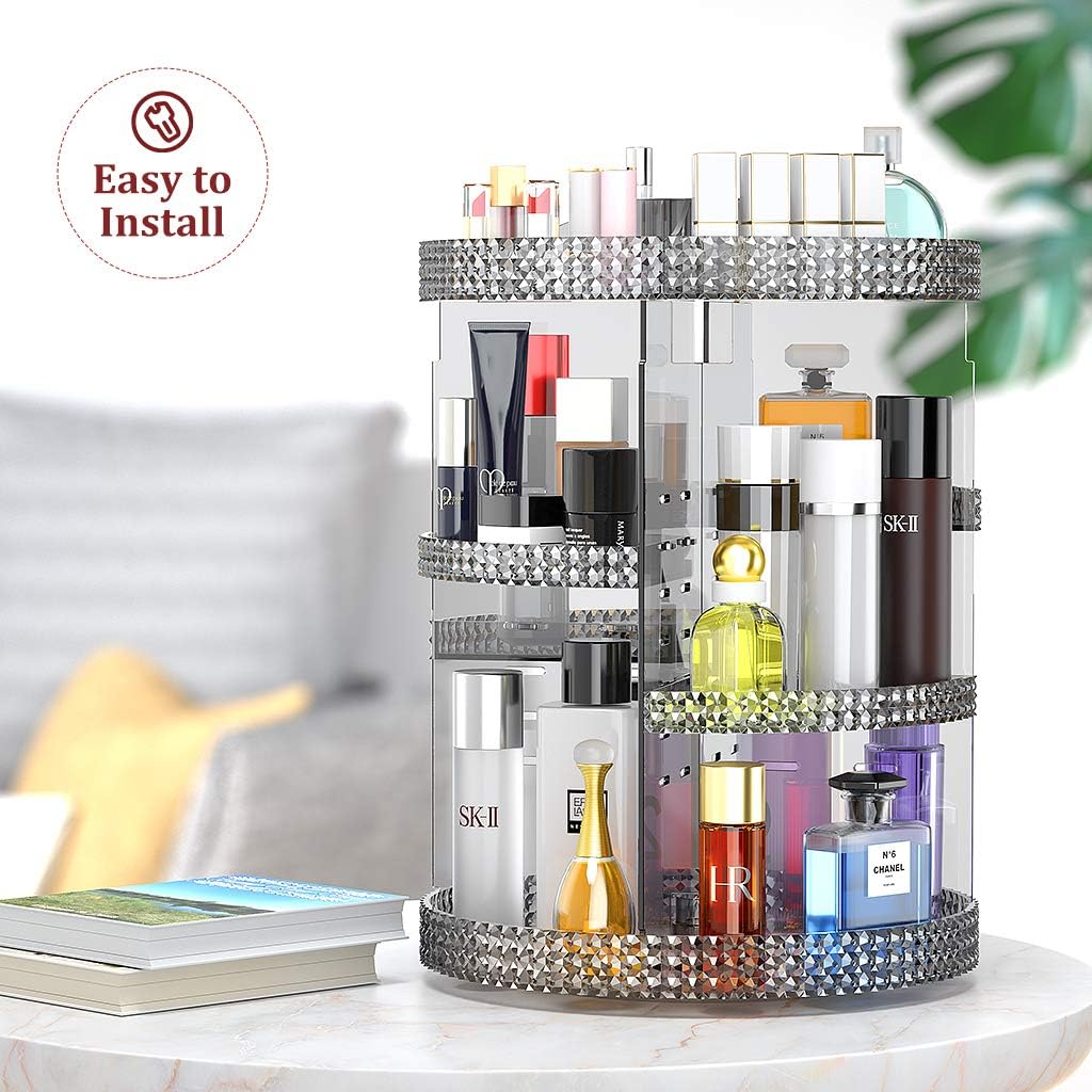 Awenia Makeup Organizer 360-Degree Rotating, Adjustable Makeup Storage, 7 Layers Large Capacity Cosmetic Storage Unit, Fits Different Types of Cosmetics and Accessories, Plus Size (Gray): Home & Kitchen