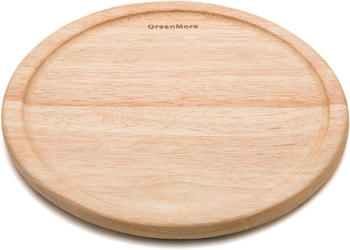 GreenMore Natural Rubber Wood Cutting Board with Juice Drip Groove, Best Kitchen Chopping Board for Meat, Cheese and Vegetables (Round（10 INCHES）)