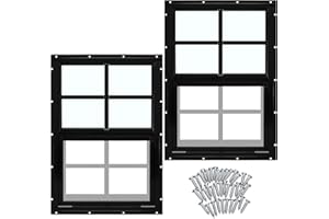 Tandefio Shed Windows 2 Pack 12" W x 18" H Black Flush Mount with Tempered Glass and Screen Sliding Household Windows with Vertical Slider and Screws for Chicken Coop Sheds Barns