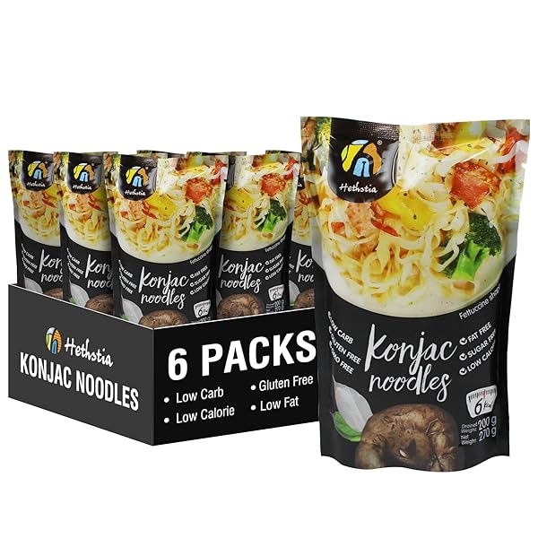 HETHSTIA KONJAC NOODLE FETTUCCINE, 6-PACK GLUTEN-FREE SHIRATAKI NOODLES, LOW-CARB KONJAC PASTA, KETO & VEGAN, SUGAR-FREE, NON-GMO, LOW-CALORIE