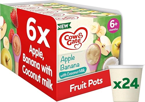 Cow & Gate Baby Food - Apple & Banana with Coconut Milk - Baby, Toddler and Kids Snacks - Fruit Pot Multipack - 6+ Months - 4x95g (24 Pots)