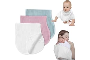 COTTONBEBE Muslin Burp Cloths with Snaps, Multi-Use Burpy Bib 100% Natural Cotton，Large 22"X11" Extra Absorbent Burping Cloth for Baby Girl & Boy, White Pink Blue