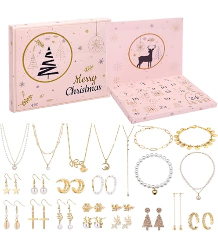 Calendario De Adviento De Joyas 2025 - 24 Sorpresas (Collares, Pendientes, Pulseras) Para Mujer
