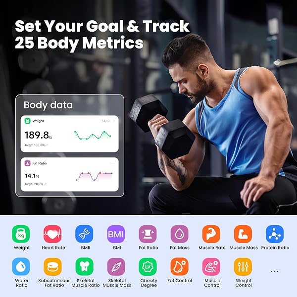 RABATER SMART SCALE WITH LARGE COLOR DISPLAY, DIGITAL BATHROOM SCALE FOR BODY WEIGHT BMI MUSCLE MASS, 25 COMPOSITION, BODY FAT SCALE WITH HEART RATE, 11.8″ LARGE PLATFORM, 400 LBS (BLACK)