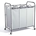 ROMOON Laundry Sorter, Laundry Basket Hamper 3 Section with Heavy Duty Rolling Lockable Wheels and Removable Bags, Laundry Organizer Cart for Dirty Clothes Storage, Grey