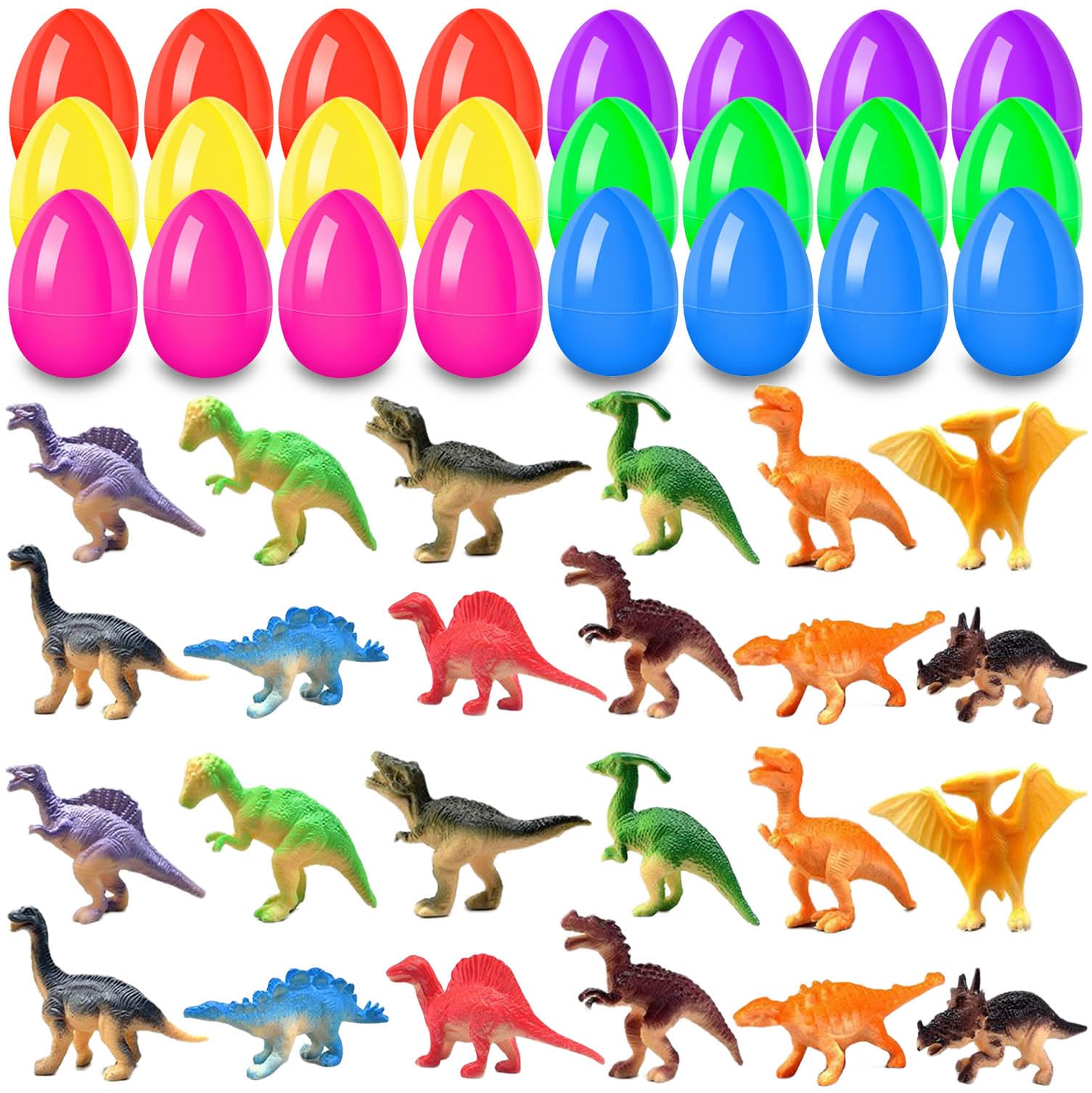 UPINLOOK 24Pcs Easter Eggs with Dinosaurs Inside, Easter Basket Stuffers Easter Party Favors for Kids, Filled Easter Eggs for Easter Hunt, Classroom Prize Supplies