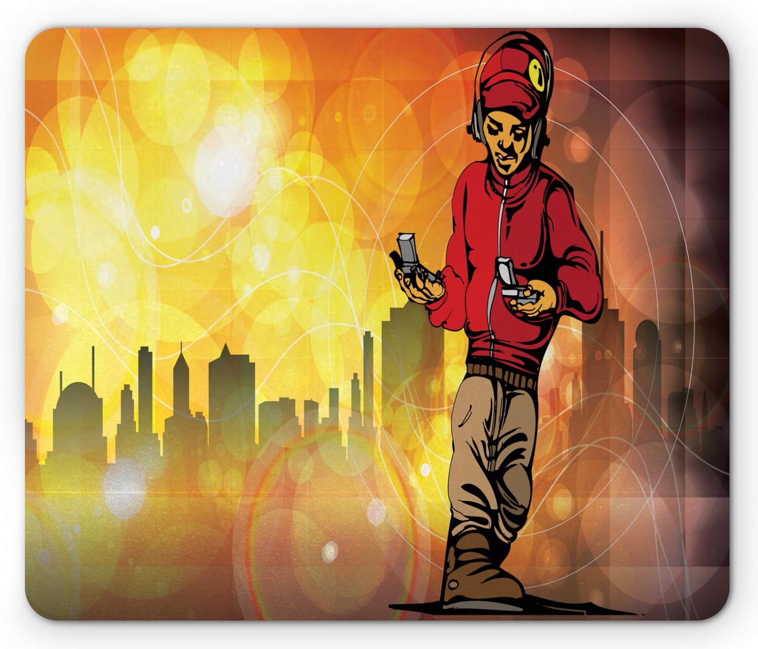 Amazon Com Ambesonne Hip Hop Mouse Pad Rap Music And Dance Themed Image A Rapper Guy City Skyline Background Rectangle Non Slip Rubber Mousepad Standard Size Multicolor Office Products