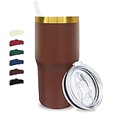 Metalya 20 oz Tumbler Stainless Steel Tumbler with Lid and Straw, Double Wall Vacuum Insulated Travel Coffee Mug for Laser Engrave, Powder Coated Cups for Hot and Cold Drinks (Brown,1 pack)